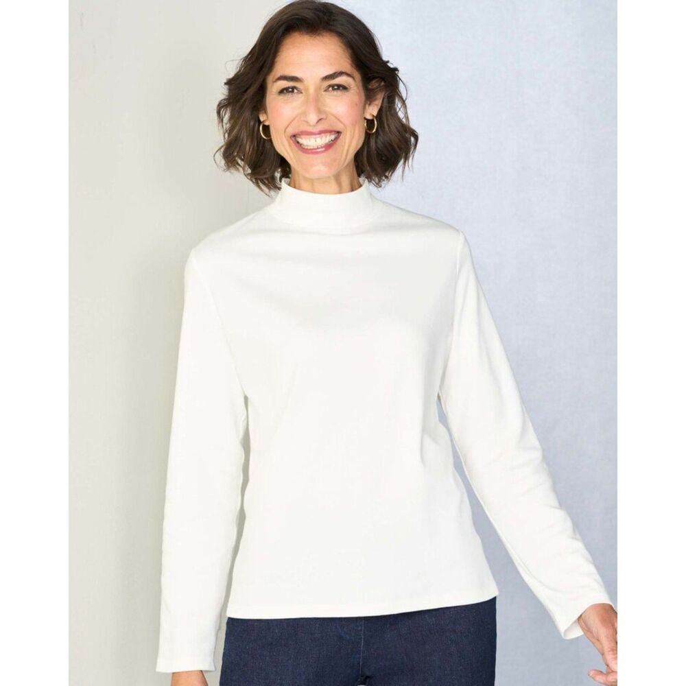 NEW White Plus Sz 3X Casual or Dress Cotton Blend Mock Neck Top DRAPERS & DAMONS